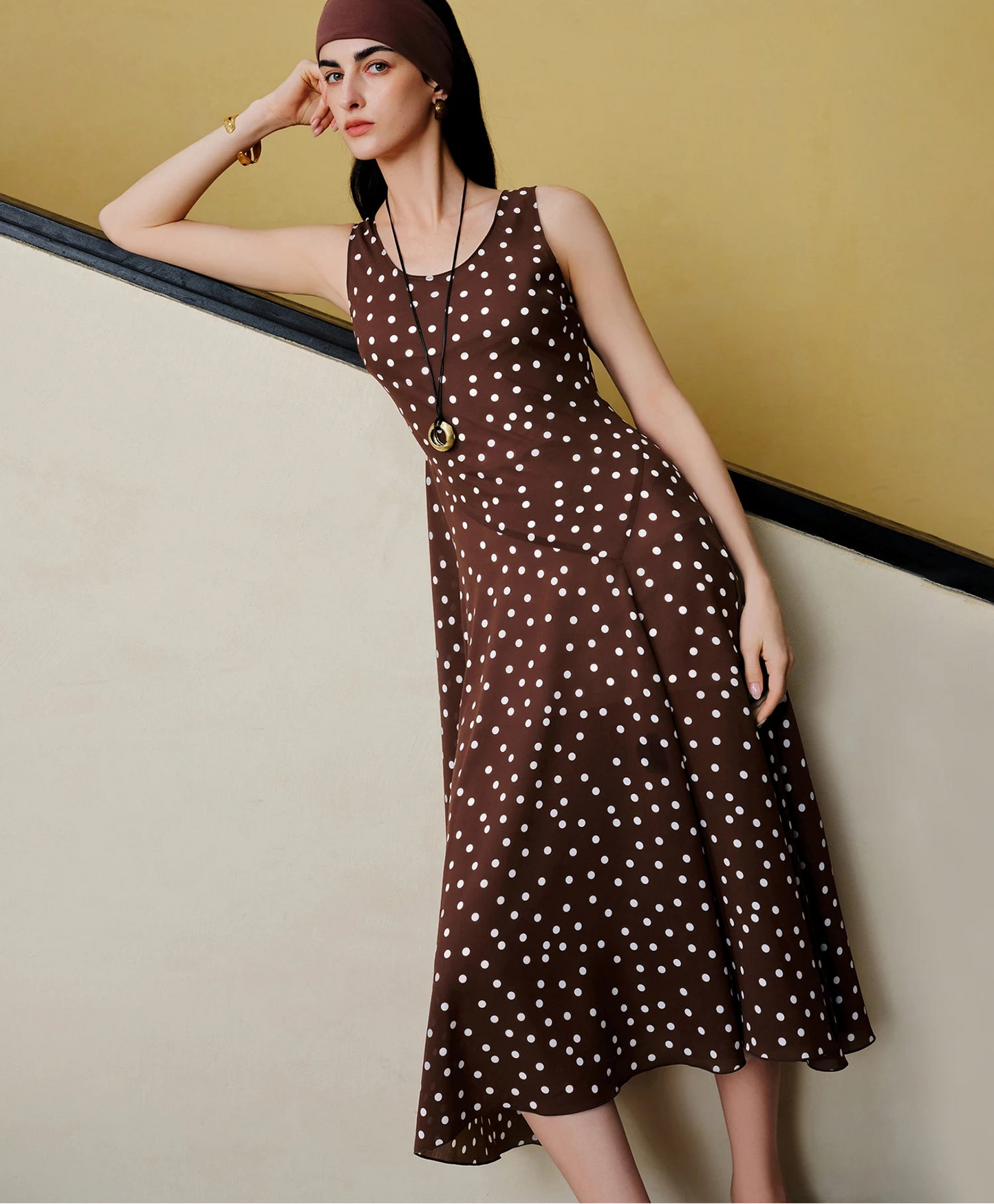 Diagonal Cut Retro Polka Dot Chiffon Slip Dress for Women 2026 Summer New Style U-neck Vest Dress Vintage Commuting