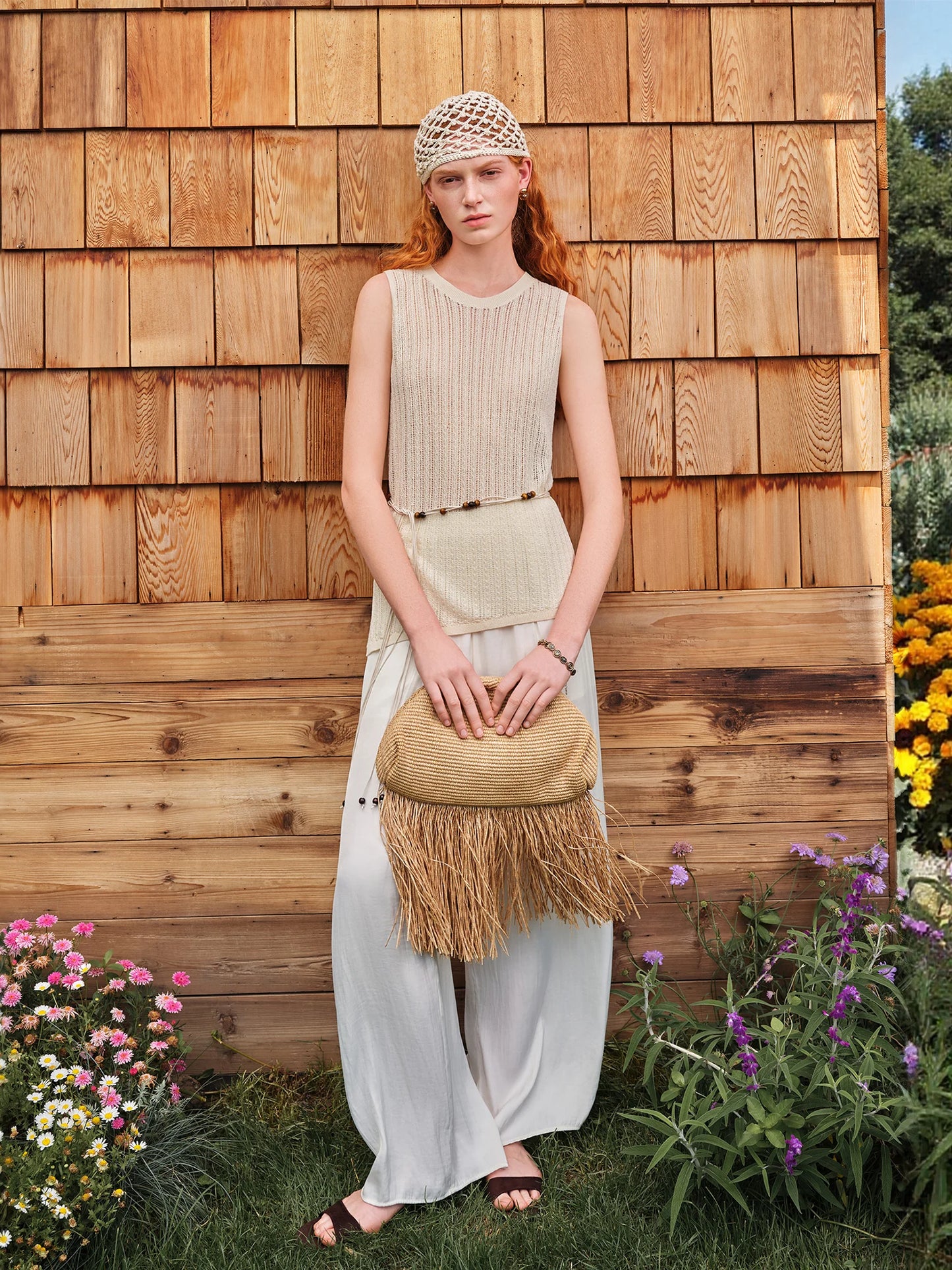 Women's 2026 Summer New Vacation Style Lyocell Linen Knit Vest Casual Pants Separated Set Straight Leg Pants with Belt