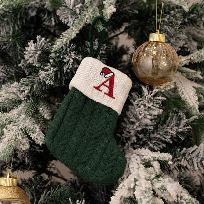 Green A-Z Letter Hanging Christmas Stockings Monogram Knitted Socks