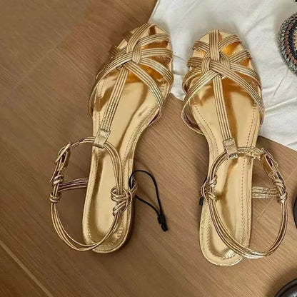 Gold Flat Sandals Women