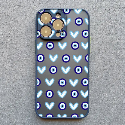 Evil Eye Glossy Heart Pattern Phone Case for iPhone 14 15 Pro Max Plus 11 12 13 Mini Pro Max 16 17 Pro Max Shockproof Back Cover