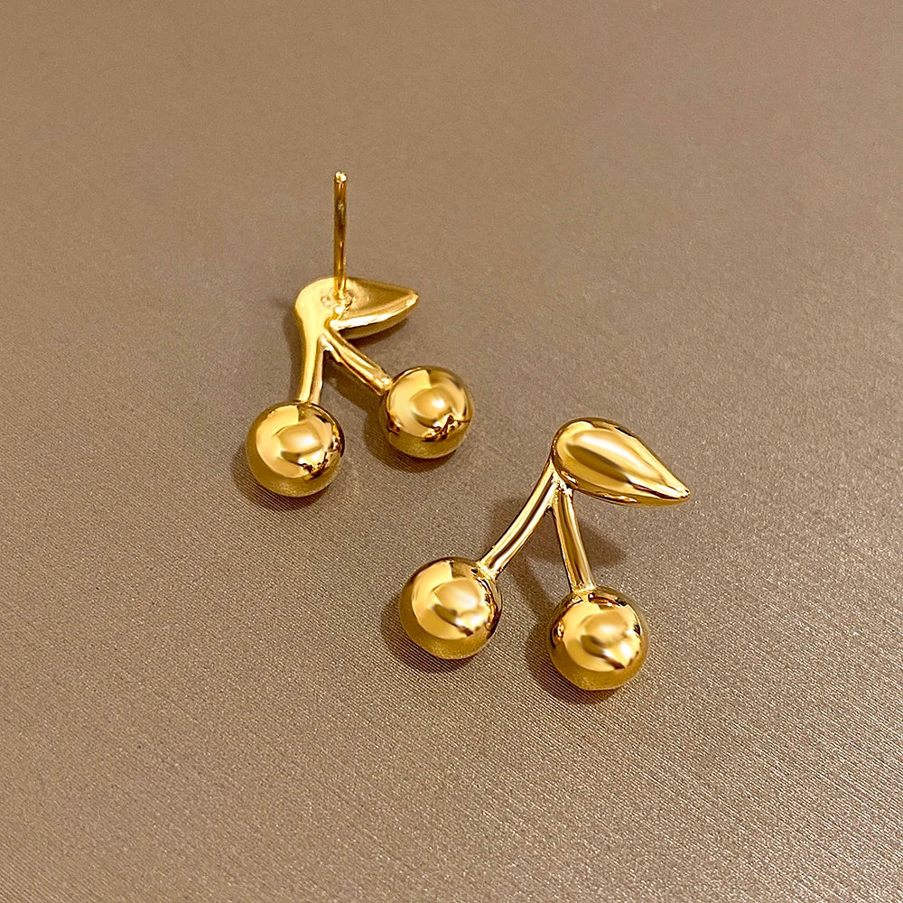 Gold Plated Cherry Small Earrings for Women Cute Jewelry