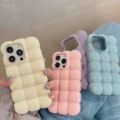 Cute Stylish Bread Chocolate Block 3D Phone Case For iPhone 14 13 12 15 16 Pro Max 11 Glossy Protective Cover