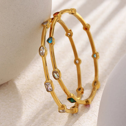 Colorful CZ Bracelet 18K Gold Stainless Steel Waterproof Bracelet Hypoallergenic Bohemian Bangle Women Jewelry