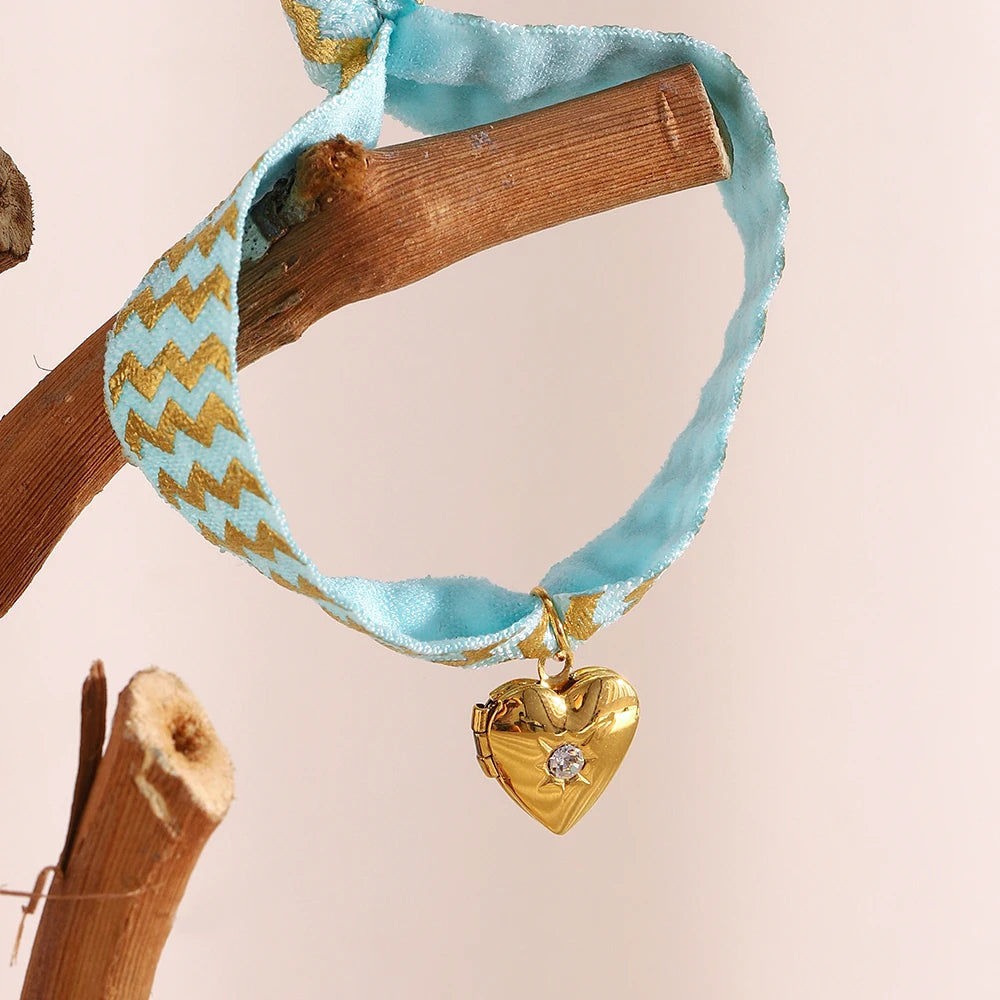 Bracelet Women Hand 18K Gold Plated Wide Blue Color Rope Heart