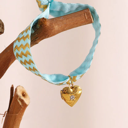 Bracelet Women Hand 18K Gold Plated Wide Blue Color Rope Heart