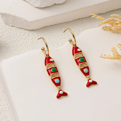 Golden fish shaped oil drop gold-plated earrings