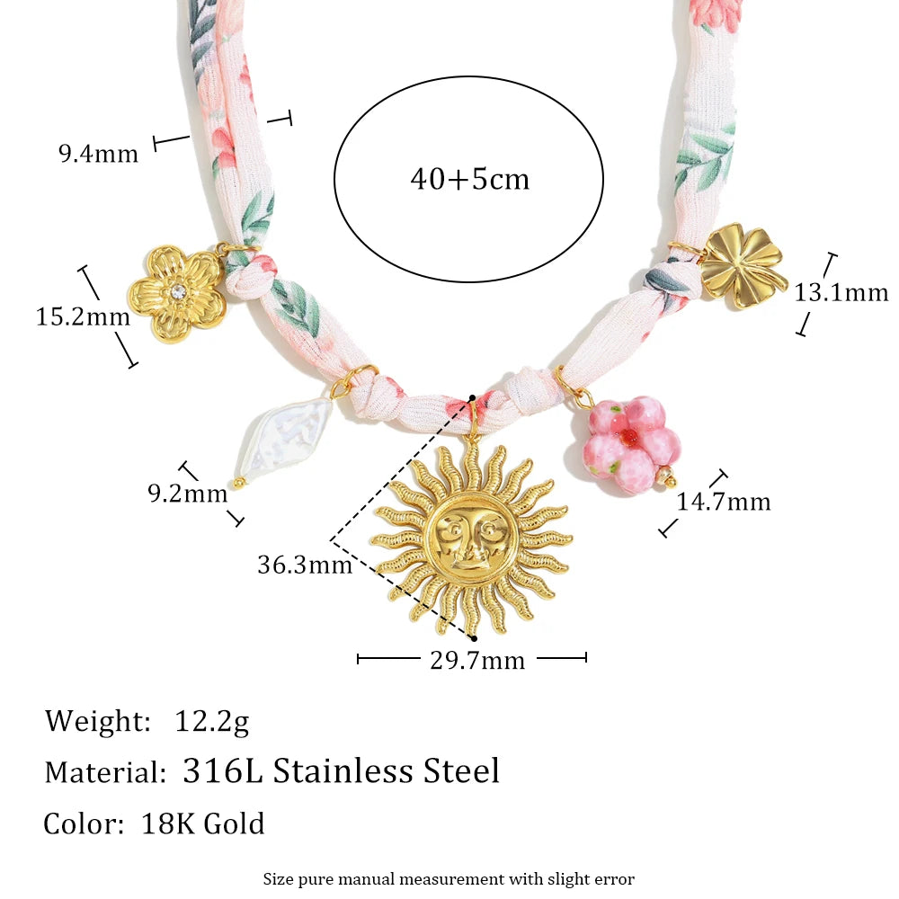 New Fashion 18K Gold Plated Ribbon Flower Starfish Fossil Shell Sun Pendant Necklace Stainless Steel Neck Jewerly