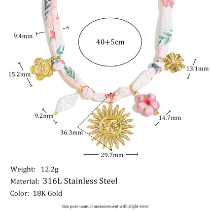 New Fashion 18K Gold Plated Ribbon Flower Starfish Fossil Shell Sun Pendant Necklace Stainless Steel Neck Jewerly