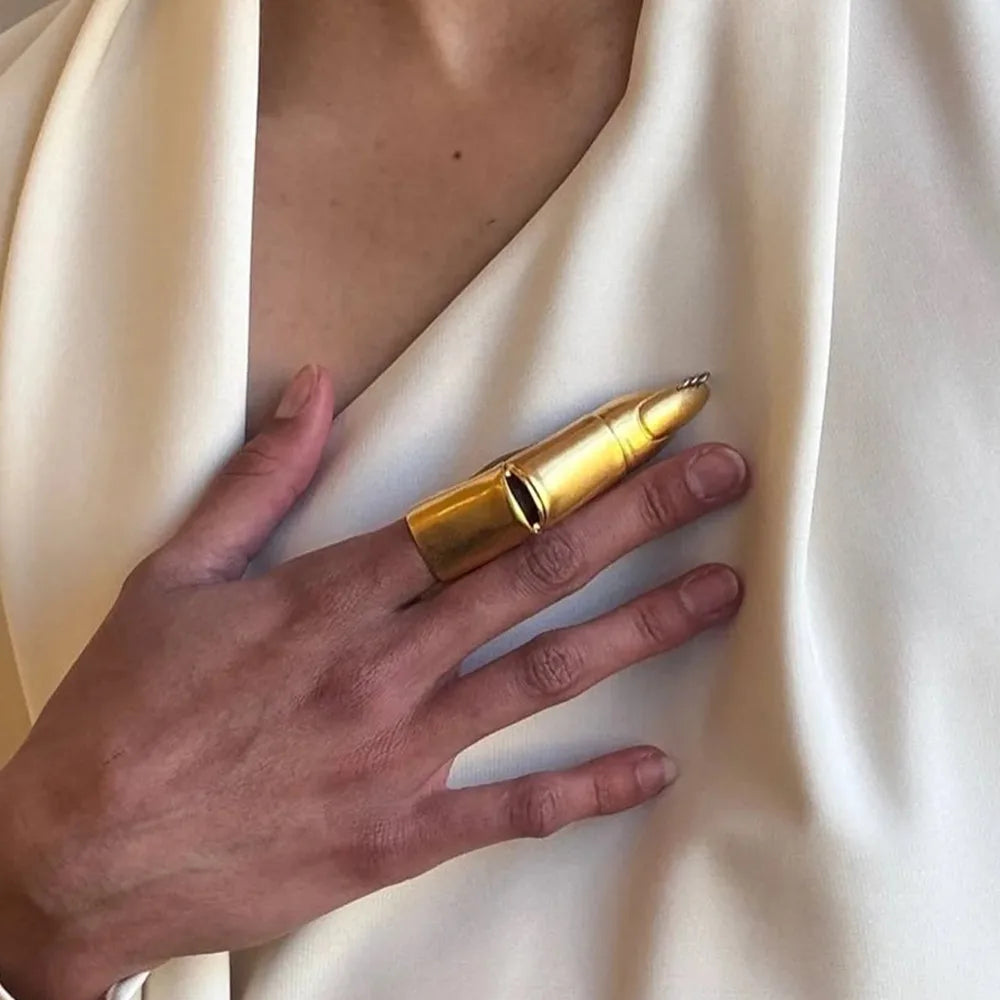 Exaggerated Personality Metal Golden Plated Lips Shaped Adjustable Ring For Women