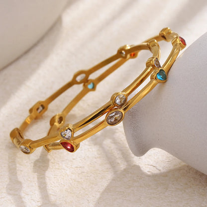Colorful CZ Bracelet 18K Gold Stainless Steel Waterproof Bracelet Hypoallergenic Bohemian Bangle Women Jewelry
