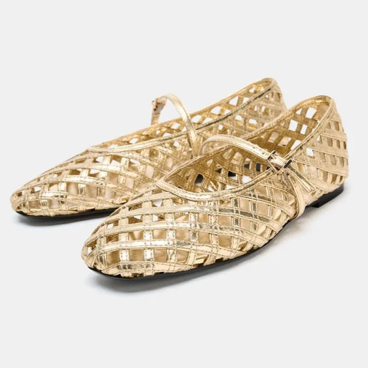 Ballet Flats Women Gold Hollow Women Sandals