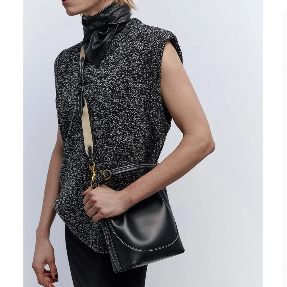 Fashion Wide Strap Bucket Bag High Quality Shoulder Bag for Women