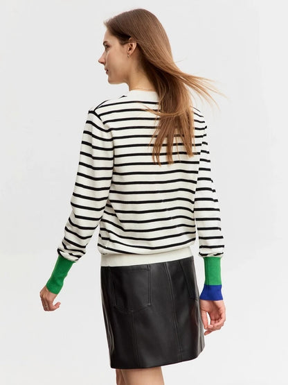 Striped Women's Sweater New Round Neck Asymmetrical