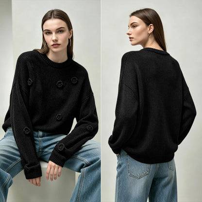 Women's Crew Neck Autumn Sweater Drop Shoulder Long Sleeve