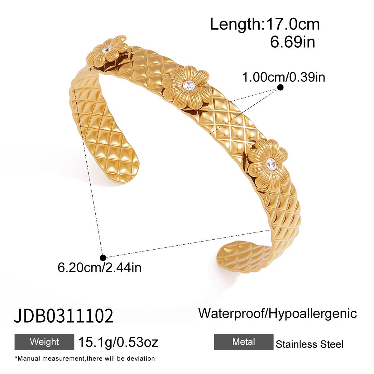 Exquisite Fashion Daisy Flower Bracelet Bangle For Women 18K Gold Plated Stainless