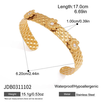 Exquisite Fashion Daisy Flower Bracelet Bangle For Women 18K Gold Plated Stainless