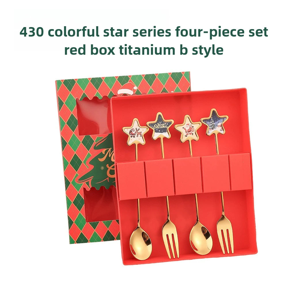 Christmas Set Stainless Steel Creative Cartoon Knife Fork Spoon 2/4/6pcs Set Holiday