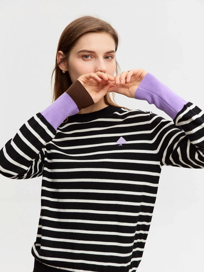 Striped Women's Sweater New Round Neck Asymmetrical