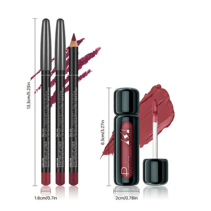 3PCS Matte Lip Liner & Lip Gloss Set,Long Lasting Waterproof Non-Stick Velvet Lip Makeup, Smooth Lip Mud Gift for Women
