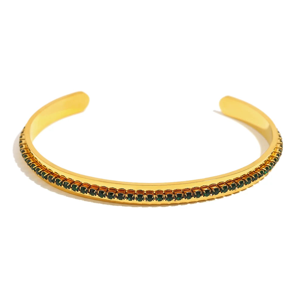 Fashion Waterproof Stainless Steel Shiny Colorful Turquoise Rhinestone Cuff Bracelets For Women