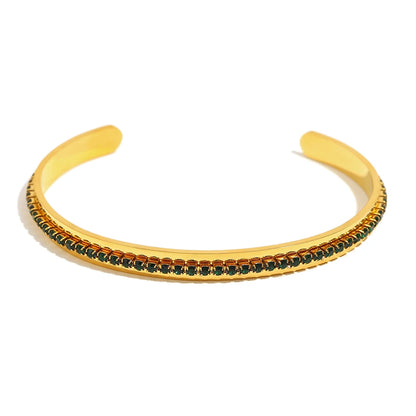 Fashion Waterproof Stainless Steel Shiny Colorful Turquoise Rhinestone Cuff Bracelets For Women