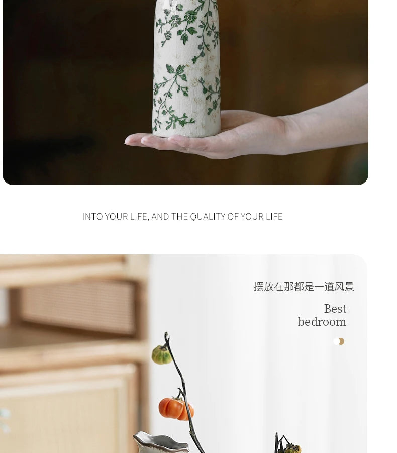 Ceramic Vase For Home Decoration Living Room Decor  Hydroponic Flower Arrangement Pastoral Style Green Vase Flower Pot For Plant