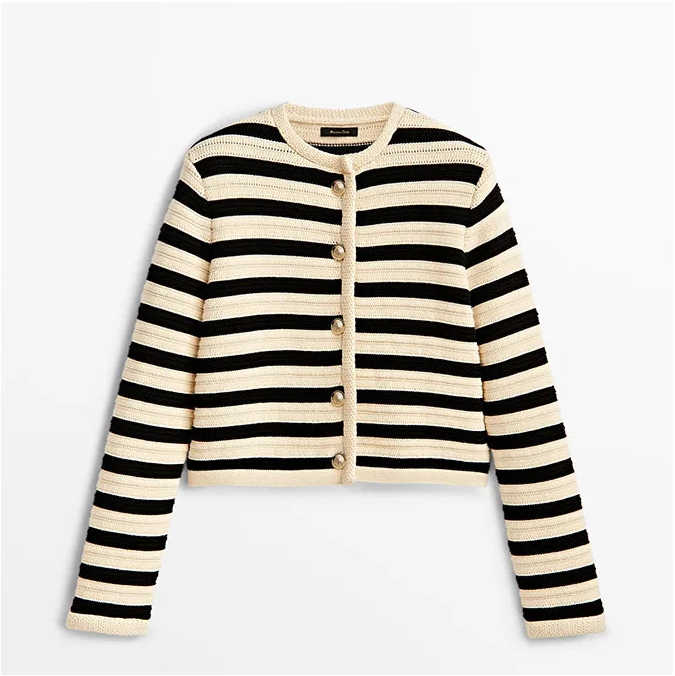 Autum new arrival sweater button black and white stripes knitting cardigan short outwear