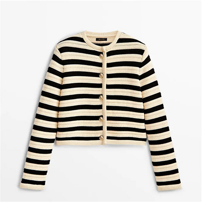 Autum new arrival sweater button black and white stripes knitting cardigan short outwear
