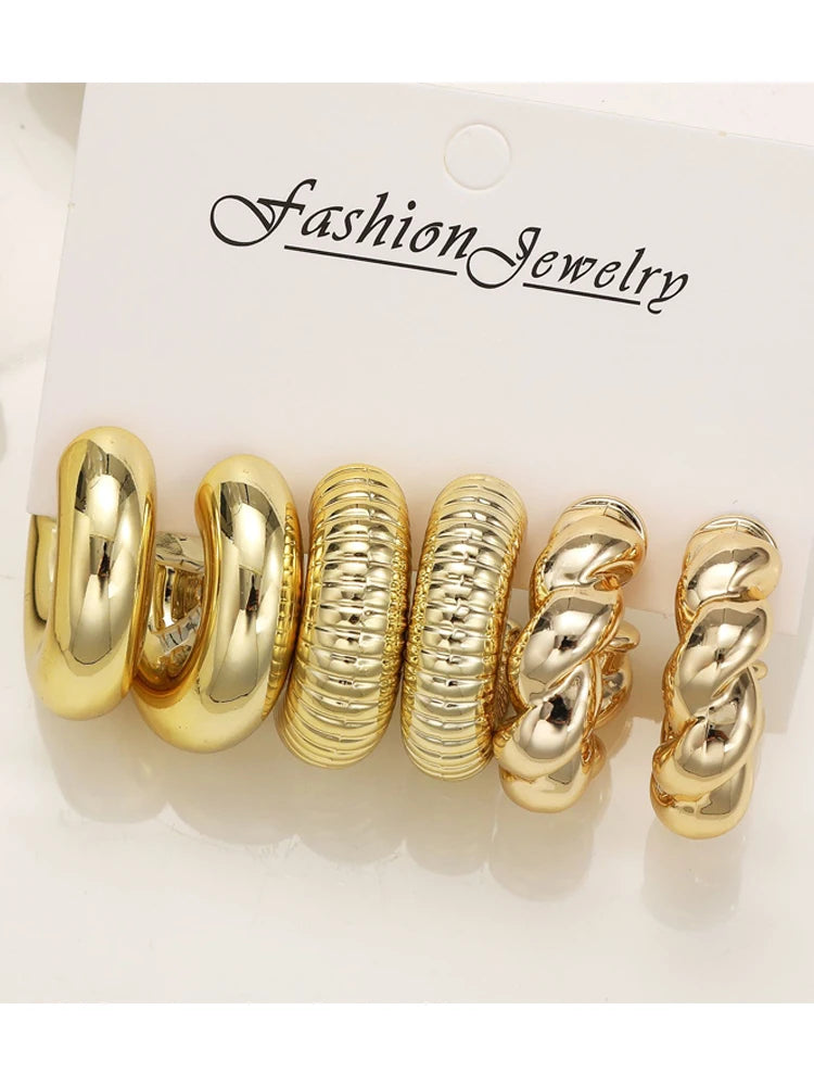 12pcs/Set Classic Fashion Twist Drop Design Women's Gold-Color Earrings For Daily Workplace And Party Outfits