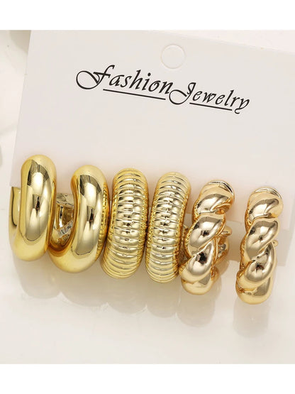 12pcs/Set Classic Fashion Twist Drop Design Women's Gold-Color Earrings For Daily Workplace And Party Outfits