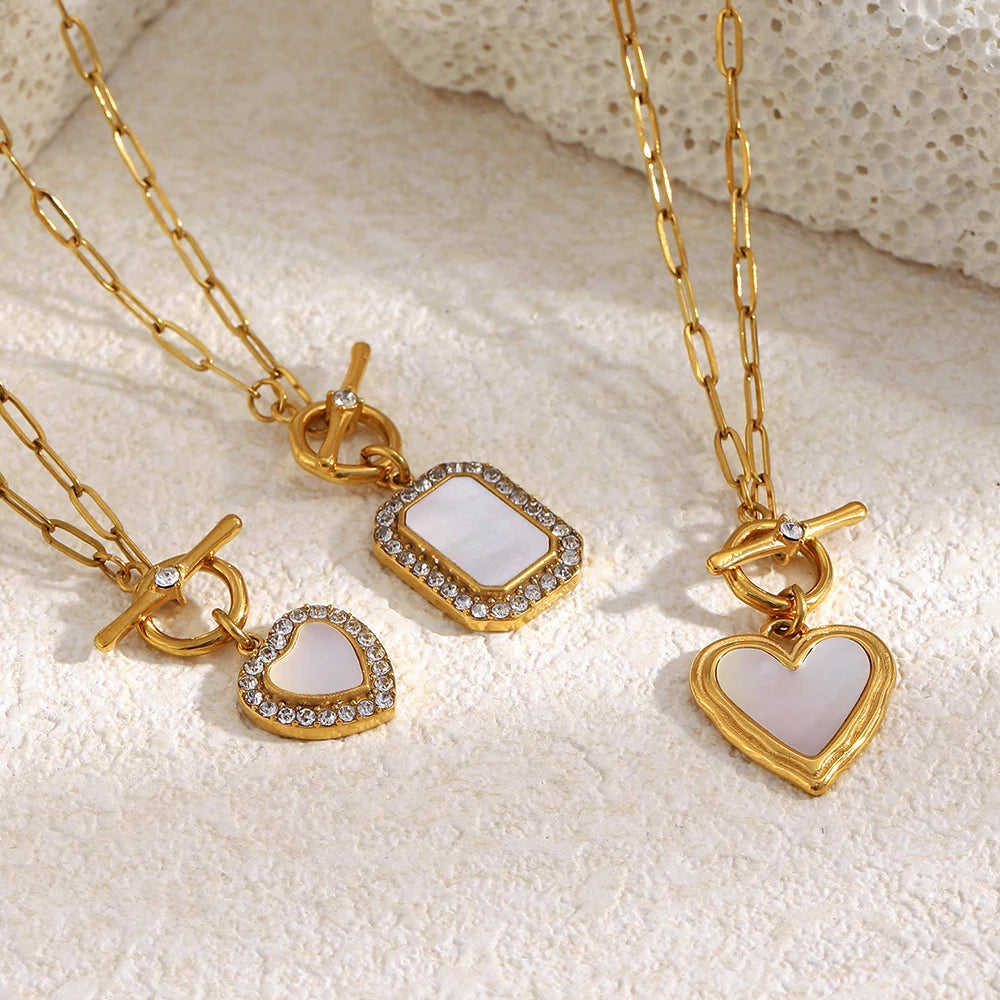 Heart Pendant OT Clasp Necklace 18K Gold Plated Stainless Steel Necklace For Women Vintage Hypoallergenic Jewelry