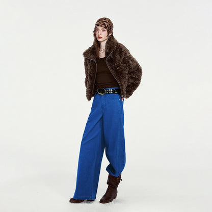 Women Short Luxury Fleece Coat New Stand Collar Nomadic Overcoat