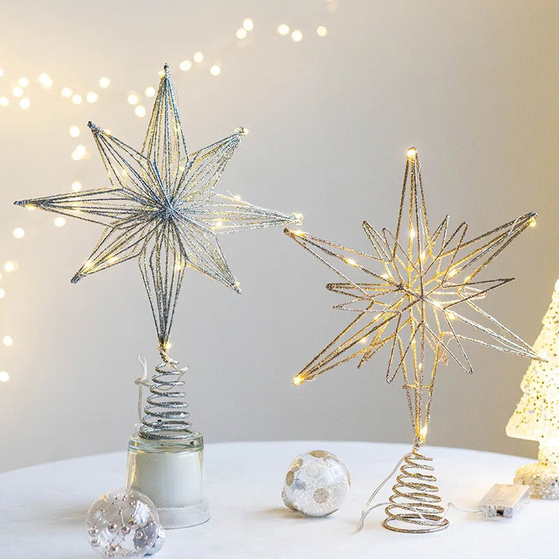 Christmas Tree Toppers Star With LED String Lights Ornaments For Christmas