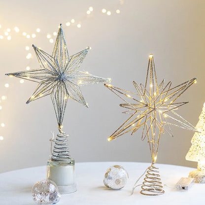 Christmas Tree Toppers Star With LED String Lights Ornaments For Christmas