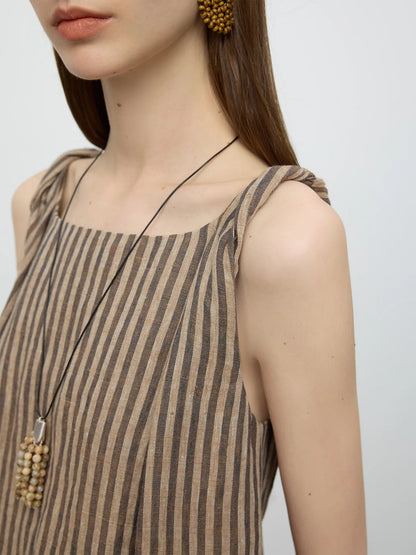 Linen Striped Top Shorts Suit Women Summer