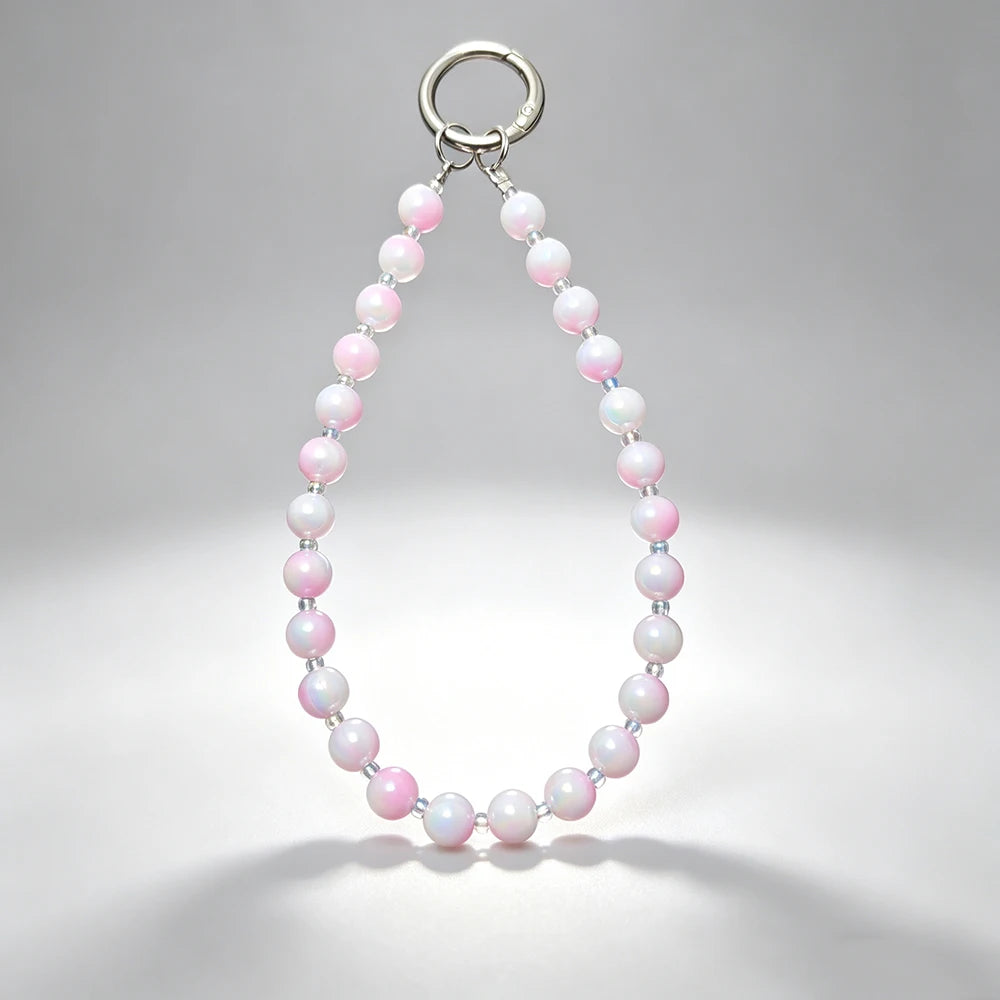 Anti-lost Beaded Phone Lanyard Aesthetic Iridescent Acrylic Beads Wrist Strap Phone Chain Durable Keychain Bag Charm for Women