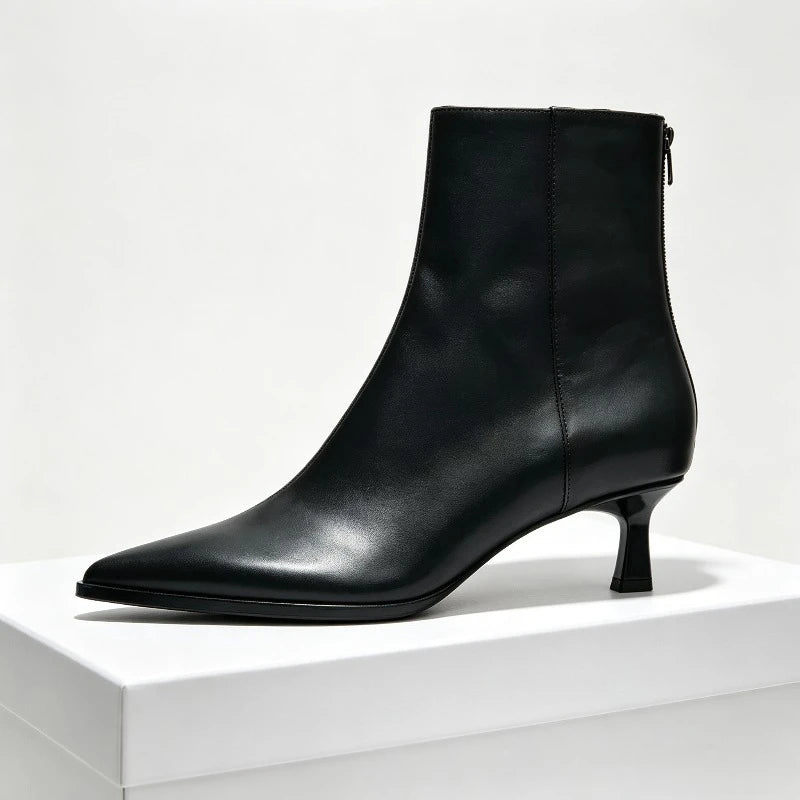 Women Short Boots Black Pointed Toe