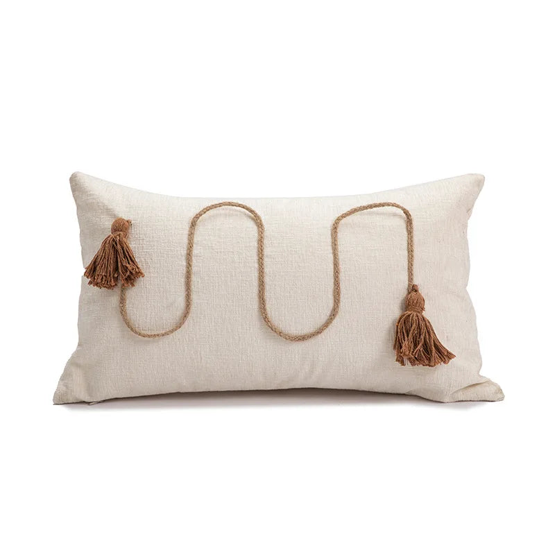 30x50/45X45CM Christmas Tassels Throw Pillow Cover Plaid Waist Cushion Cover