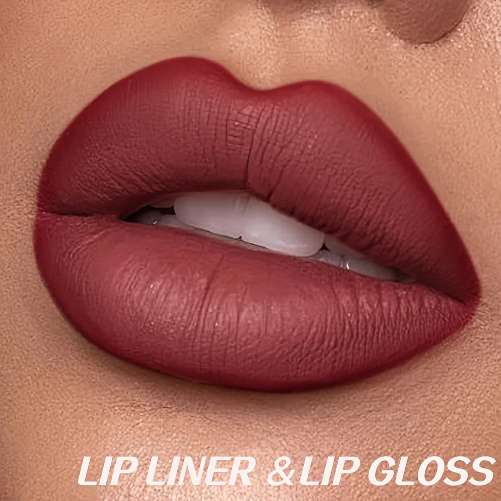 3PCS Matte Lip Liner & Lip Gloss Set,Long Lasting Waterproof Non-Stick Velvet Lip Makeup, Smooth Lip Mud Gift for Women