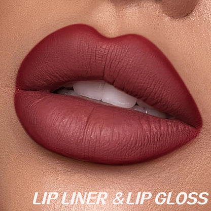 3PCS Matte Lip Liner & Lip Gloss Set,Long Lasting Waterproof Non-Stick Velvet Lip Makeup, Smooth Lip Mud Gift for Women