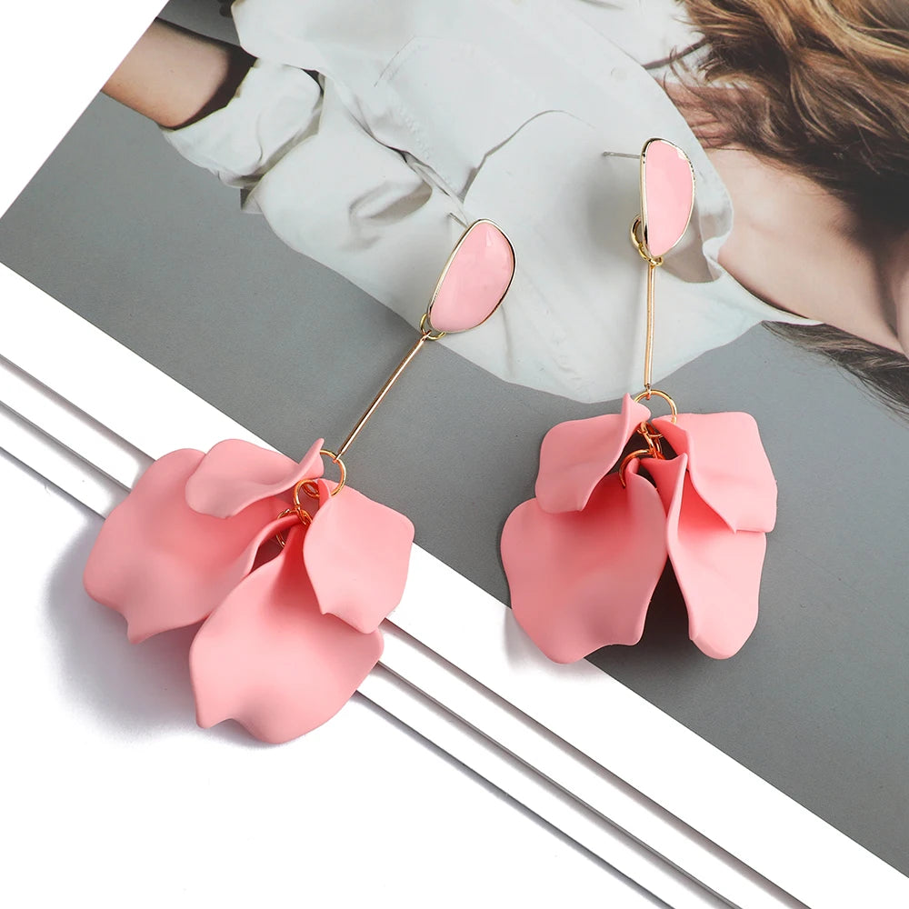 Romantic Sweet Acrylic Petal Long Dangle Drop Earrings For Women Girl Trend Luxury Fairy Grunge Pendant Jewelry Accessories