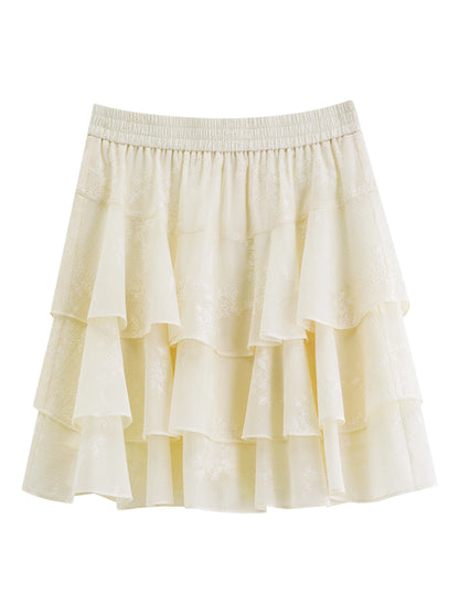 Casual Summer French Ruffle 3Pcs Suit V Neck Flare Sleeve Loose Top High Waist Short Skirt