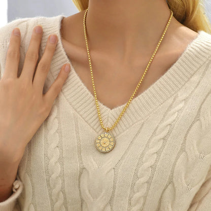 Zodiac Signs Necklace for Women Double Sided Pendant Collar Gold Color Stainless