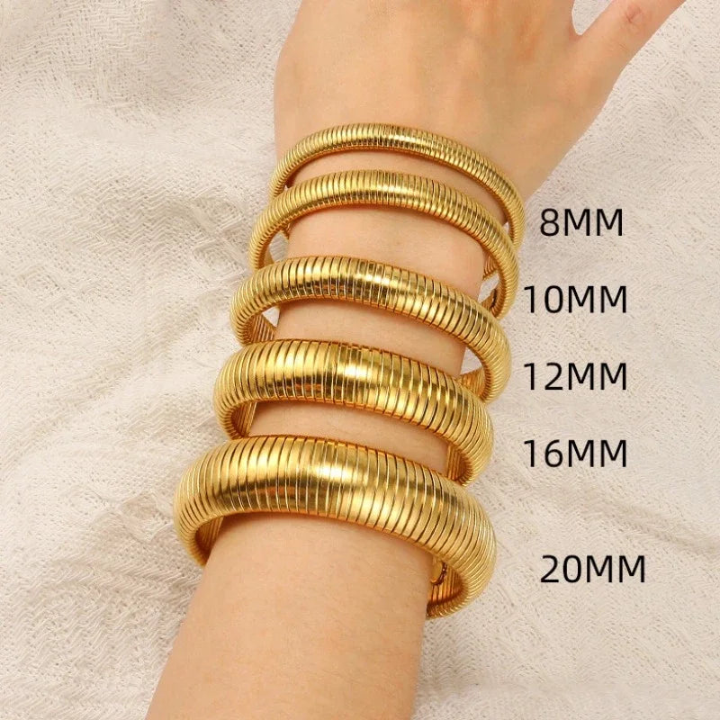 Waterproof Stainless Steel Texture Bracelet Retro Elasticity Thick Metal