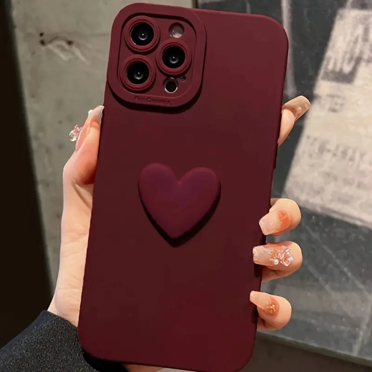 Burgundy Heart Phone Case For iPhone 14 13 11 15 Pro Max 12 Mini XS XR X 8 7 Plus SE 2025  14Pro 13Pro Matte Soft Cover