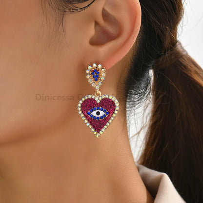Fashion Sweet Heart  Earrings For Women Luxury Colorful Eye Jewelry