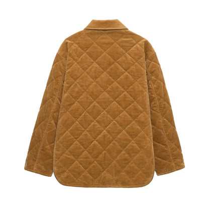 European and American style autumn and winter new diamond quilted thin cotton corduroy jacket