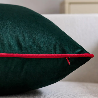 Velvet Christmas Cushion Cover Red Green Contrast Luxury Festive Home Decor
