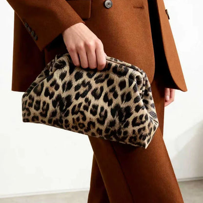 Vintage Leopard Print Clutch Bag Trend Women's Soft Pleated Large Capacity Multi-functional Portable Storage Retro Style